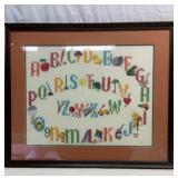 Embroidered alphabet framed art