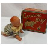 Old wind up Crawling Baby toy with box