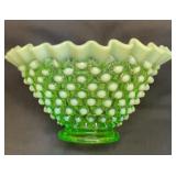 Fenton hobnail ruffled edge uranium bowl