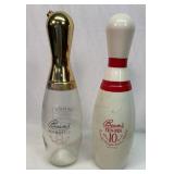 Two Jim Beam bowling pin decanters