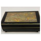 Black lacquer Asian inlay jewelry music box