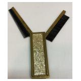 Vtg foldable bejeweled brass comb brush set