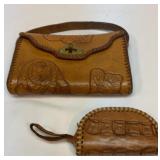 1950s handmade leather purse and coin