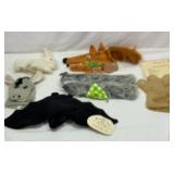 Six hand puppets. Bat, wolf, dog, donkey, etc