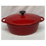 Red enamel cast-iron oblong Dutch oven