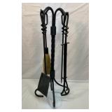 Heavy twisted rod iron fireplace set