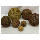 Vtg group of woven wood decorator balls