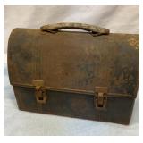 Old metal lunchbox with old metal thermos