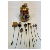 Collection of hat pins and small holder