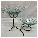 Two flower shaped glass bowls on stands