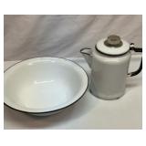 Vtg enamelware coffee pot and bowl