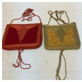 Two old hand embroidered felt purses