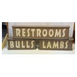 Vtg Longhorn Steakhouse metal RESTROOM signage