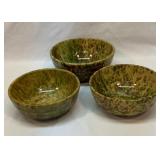 Three sponge ware bowls. Two 7 inch, one 8 inch