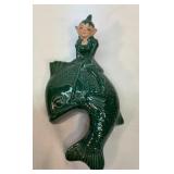 Vtg Gilner pixie girl riding fish wall pocket