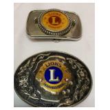 Two Lions Club belt buckles