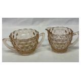 Vtg pink depression cubist sugar and creamer