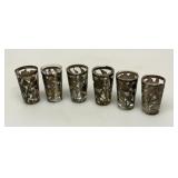 Six sterling silver shot glass covers