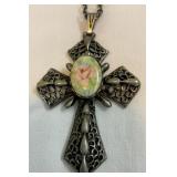 Ornate metal cross necklace
