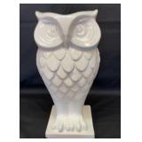 White ceramic owl planter. 14 inches tall
