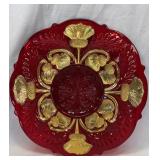 Mosser red and gold thistle platter