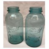 Two half gallon green Ball perfect mason jars