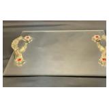 Mirrored dresser perfume tray with ornate handles