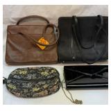 Three like new purses and a make-up bag