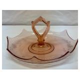 Pink depression tidbit tray with handle