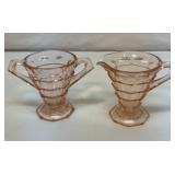 Pink depression Tea Room footed sugar and creamer