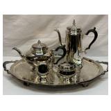 Onieda silver plate footed platter, coffee, etc