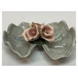 Seashell and rose ceramic trinket tray
