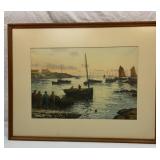 Vtg seashore and fisherman print