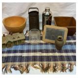 Burma-Shave jar, chalkboard, drink mixer, etc
