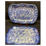 Two antique sponge ware flow blue platters