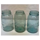 Green quart jars.  Two Atlas, one Ball