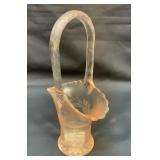 Pink depression glass basket