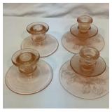 Two sets pink depression candlestick holders