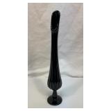 Fenton black amethyst pedestal swung vase