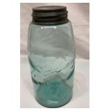 Vtg green Ball half gallon mason jar with bubbles
