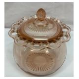 Pink depression lace edge biscuit jar