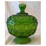 L.E. Smith Moon and Stars green lidded candy dish