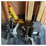 Jackstands, rope, wheel chocks, battery in case