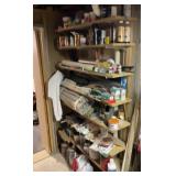Shelves with solvents, paint, brushes, etc.