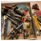 Large lot of drill bits, chucks, hand drills, etc.