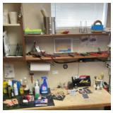 Contents of wall shelves and benchtop