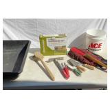 Tub, garden tools, car duster