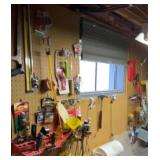 Items on wall behind bench