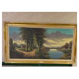 Oil on canvas signed sofa art with wood frame