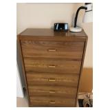 Five drawer dresser, alarm and light